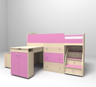 Детская кровать-шкаф Малыш 1600, корпус Дуб, фасад Розовый в Южно-Сахалинске