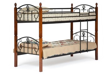Детская кровать для мальчика BOLERO двухярусная дерево гевея/металл, 90*200 см (bunk bed), красный дуб/черный в Южно-Сахалинске