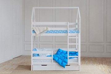 Детская 2-этажная кровать Домик с ящиками, цвет белый в Южно-Сахалинске