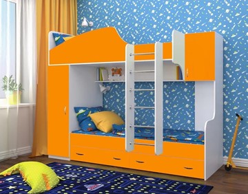 Детская кровать-шкаф Юниор-2, каркас Белое дерево, фасад Оранжевый в Южно-Сахалинске
