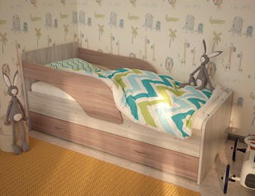 Детская кровать с бортиками ТМК Максимка, корпус Шимо светлый, фасад Шимо темный в Южно-Сахалинске