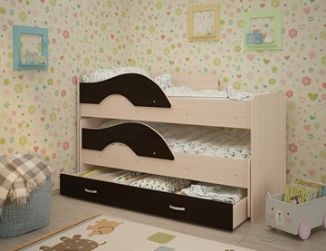 Двухъярусная детская кровать Радуга 1.6 с ящиком, корпус Млечный дуб, фасад Венге в Южно-Сахалинске