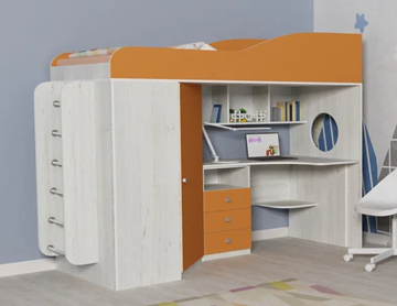 Детская кровать-шкаф Кадет-1 с металлической лестницей, корпус Винтерберг, фасад Оранжевый в Южно-Сахалинске