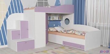 Детская кровать-шкаф Кадет-2, корпус Белое дерево, фасад Ирис в Южно-Сахалинске