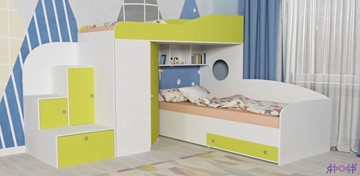 Детская кровать-шкаф Кадет-2, корпус Белое дерево, фасад Лайм в Южно-Сахалинске