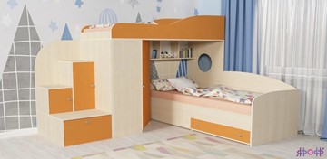 Детская кровать-шкаф Кадет-2, корпус Дуб, фасад Оранжевый в Южно-Сахалинске