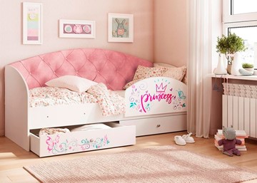 Кровать детская односпальная Эльза с бортиком, Розовый (щиты) в Южно-Сахалинске