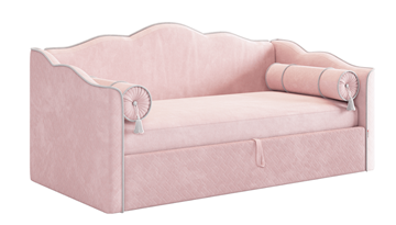 Односпальная детская кровать Лея (Софа) 90х200 (нежно-розовый (велюр)/галька (велюр)) в Южно-Сахалинске