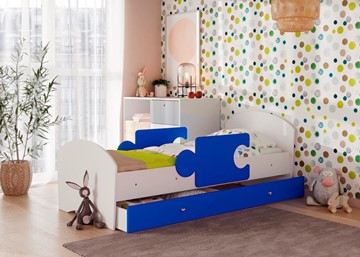 1-спальная детская кровать Мозайка, корпус Белый/фасад Синий (ламели) в Южно-Сахалинске