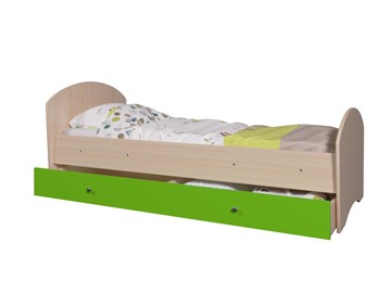 Кровать односпальная детская Мозайка без бортиков, корпус Млечный дуб/фасад Лайм (щиты) в Южно-Сахалинске