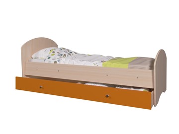 Кровать односпальная детская Мозайка без бортиков, корпус Млечный дуб/фасад Оранжевый (ламели) в Южно-Сахалинске