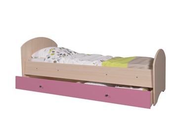 Кровать односпальная детская Мозайка без бортиков, корпус Млечный дуб/фасад Розовый (щиты) в Южно-Сахалинске