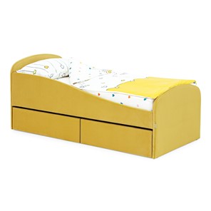 1-спальная детская кровать с ящиками Letmo 190х80 горчичный (велюр) в Южно-Сахалинске