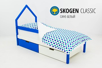 Кровать-домик детская мини Skogen сине-белый в Южно-Сахалинске