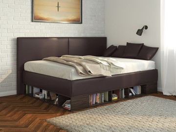 1,5-спальная детская кровать Lancaster 1, 120х200, ЛДСП венге, экокожа коричневая в Южно-Сахалинске