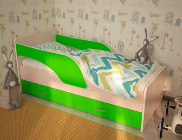 Детская кровать с ящиками Максимка, корпус Млечный дуб, фасад Салатовый в Южно-Сахалинске - предосмотр