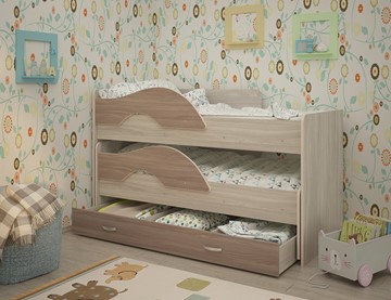 Детская кровать для мальчика Радуга 1.6 с ящиком, корпус Шимо светлый, фасад Шимо темный в Южно-Сахалинске