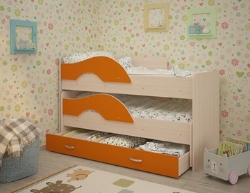 Двухэтажная детская кровать ТМК Радуга 1.6 с ящиком, корпус Млечный дуб, фасад Оранжевый в Южно-Сахалинске