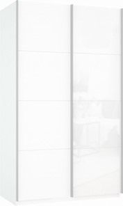 Шкаф двухдверный Прайм (ДСП/Белое стекло) 1600x570x2300, белый снег в Южно-Сахалинске