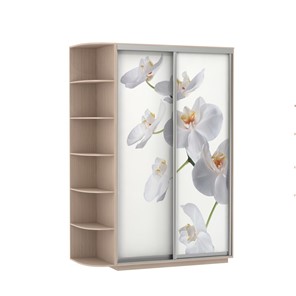 Шкаф 2-створчатый Экспресс 1500x600x2200, со стеллажом, Орхидея белая/дуб молочный в Южно-Сахалинске