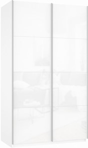 Шкаф 2-х дверный Прайм (Белое стекло/Белое стекло) 1600x570x2300, белый снег в Южно-Сахалинске