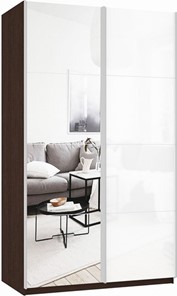 Шкаф 2-дверный Прайм (Зеркало/Белое стекло) 1400x570x2300, венге в Южно-Сахалинске