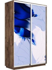 Шкаф 2-х створчатый Экспресс 1600x600x2400, Абстракция бело-голубая/дуб табачный в Южно-Сахалинске