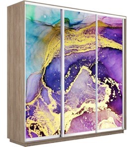 Шкаф 3-х дверный Экспресс 1800х450х2400, Абстракция фиолетово-золотая/дуб сонома в Южно-Сахалинске