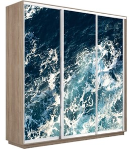 Шкаф 3-х дверный Экспресс 1800х450х2400, Морские волны/дуб сонома в Южно-Сахалинске