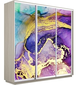 Шкаф 3-створчатый Экспресс 2100х450х2400, Абстракция фиолетово-золотая/шимо светлый в Южно-Сахалинске