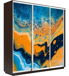 Шкаф 3-х створчатый Экспресс 2100х600х2200, Абстракция оранжево-голубая/венге в Южно-Сахалинске