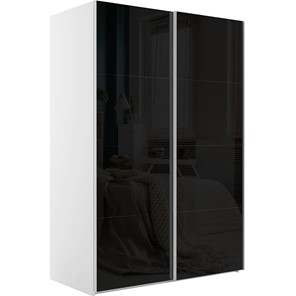 Шкаф 2-дверный Эста (Стекло черное/Стекло черное) 1600x660x2200, белый снег в Южно-Сахалинске