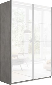 Шкаф 2-створчатый Прайм (Белое стекло/Белое стекло) 1600x570x2300, бетон в Южно-Сахалинске