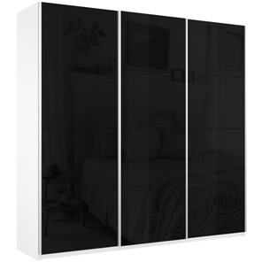 Шкаф Широкий Прайм (Черное стекло) 2400x570x2300,  Белый Снег в Южно-Сахалинске