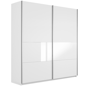 Шкаф 2-дверный Широкий Прайм (ДСП / Белое стекло) 2200x570x2300, Белый снег в Южно-Сахалинске