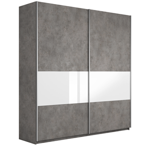 Шкаф 2-створчатый Широкий Прайм (ДСП / Белое стекло) 2200x570x2300, Бетон в Южно-Сахалинске