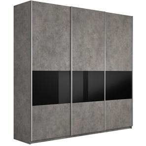 Шкаф 3-дверный Широкий Прайм (ДСП / Черное стекло) 2400x570x2300, Бетон в Южно-Сахалинске