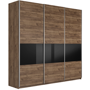 Шкаф 3-створчатый Широкий Прайм (ДСП / Черное стекло) 2400x570x2300, Крафт Табачный в Южно-Сахалинске