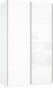 Шкаф-купе Прайм (ДСП/Белое стекло) 1400x570x2300, белый снег в Южно-Сахалинске