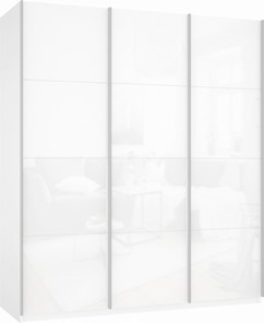 Шкаф 3-х створчатый Прайм (3 Белое стекло) 1800x570x2300, белый снег в Южно-Сахалинске
