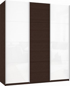 Шкаф 3-х створчатый Прайм (Белое стекло/ДСП/Белое стекло) 2100x570x2300, венге в Южно-Сахалинске