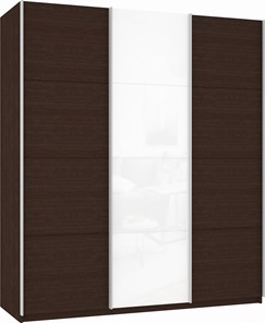 Шкаф 3-х дверный Прайм (ДСП/Белое стекло/ДСП) 1800x570x2300, венге в Южно-Сахалинске