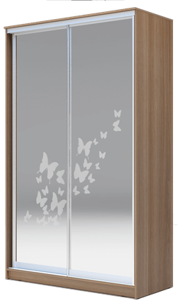 Шкаф двухстворчатый 2300х1682х620 два зеркала, "Бабочки" ХИТ 23-17-66-05 Ясень Шимо Темный в Южно-Сахалинске - изображение