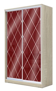 Шкаф 2-х дверный 2200х1682х620 с цветным стеклом и пескоструйным рисунком ХИТ 22-17-33, Бургунд 312, ромб большой, Дуб сонома в Южно-Сахалинске