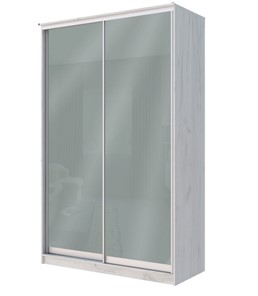 Шкаф 2-х дверный Хит-22-12/2-22 с цветным стеклом, средне-серый 074, Дуб Крафт белый в Южно-Сахалинске