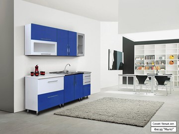 Кухня Марибель Мыло 224 2000х718, цвет Синий/Белый металлик в Южно-Сахалинске