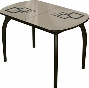 Кухонный раскладной стол Ривьера мини дерево №1, Рисунок квадро (стекло молочное/коричневый/венге) в Южно-Сахалинске