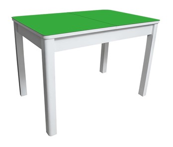 Кухонный стол раскладной Айсберг-02 СТ2, белое ЛДСП/стекло зеленое/прямые массив белый в Южно-Сахалинске