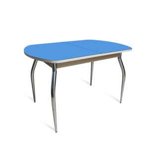 Обеденный стол ПГ-04 СТ2, дуб молочный/синие стекло/35 хром гнутые металл в Южно-Сахалинске