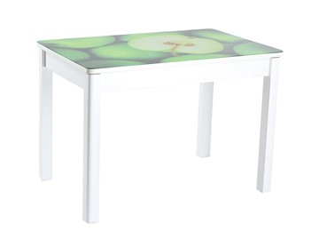 Кухонный раздвижной стол Айсберг-01 СТФ, белое лдсп/зеленые яблоки/40 прямые массив белые в Южно-Сахалинске